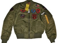 Authentisch DAMEN Top Gun MA-1 Nylon Bomber Jacke Flicken Armeegrün Nwt