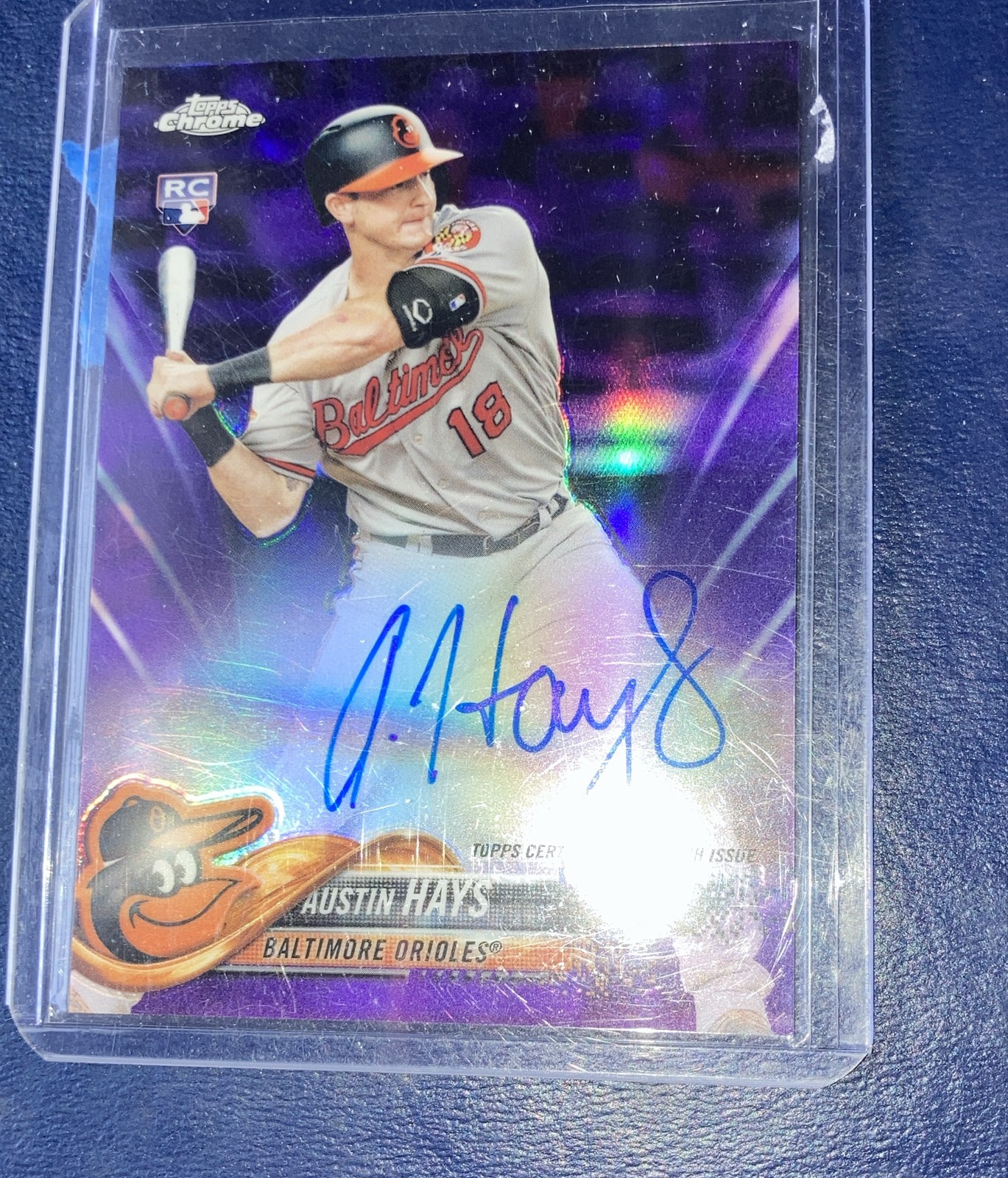 2018 Topps Chrome Rookie Autographs Austin Hays #RA-AH Purple Refractor #146/250