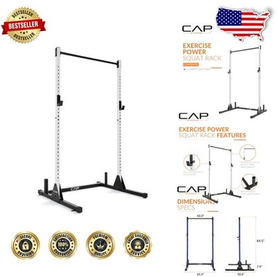 Heavy Duty White Power Rack 500lbs Capacity Pull Up Bar Olympic Plates