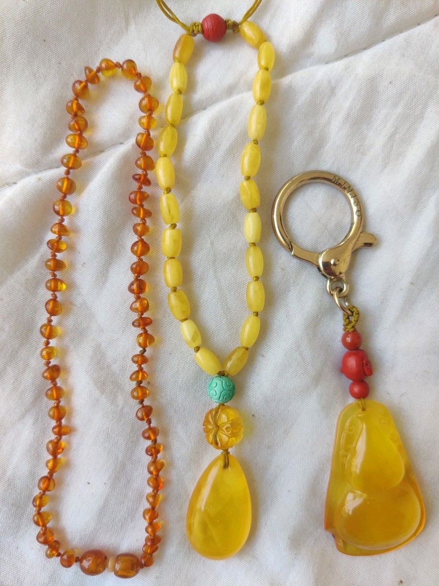 Natural Amber Lot Raw Stone Tasbih Beads Mala Necklace -Tested