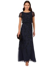 Adrianna Papell Women's Floral Blouson Embellished Gown Navy/Black Size 12P