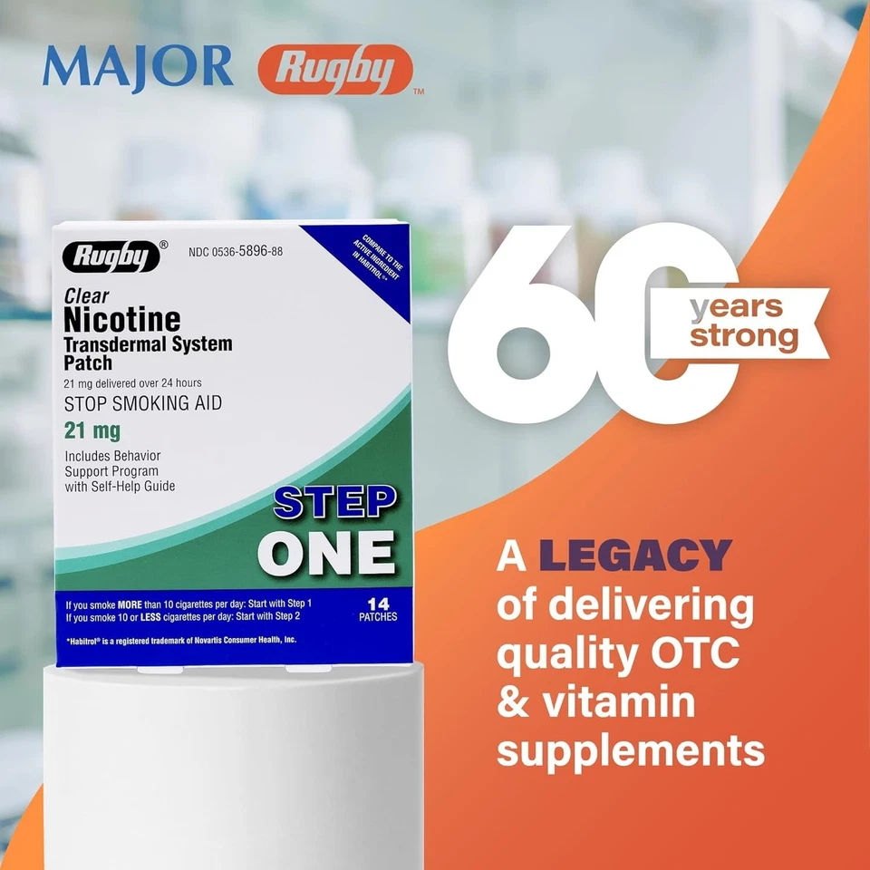 New 1-6 Pack Patches Rugby Clear Nicotine 21mg Transdermal System Patch Step1 - Image 3 of 4