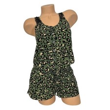 ROSA Victoria's Secret Para Mujer XS Leopardo Encaje Ribete Mameluco Pijama Bolsillos Pantalones Cortos