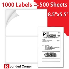 1000x Half Sheet Shipping Labels Page 8.5x5.5" Self Adhesive Round 2 Per Sheet
