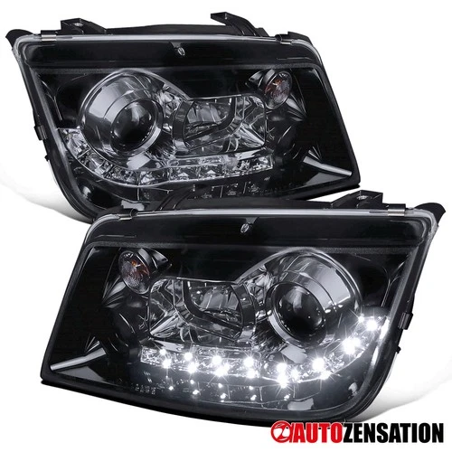 Fit 1999-2004 VW Jetta Bora MK4 Black Smoke LED Strip Projector Headlights Lamps