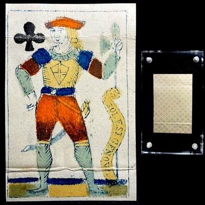 Historical Woodblock Faustino Solesio Italy Antique Playing Card Knave of Clubs