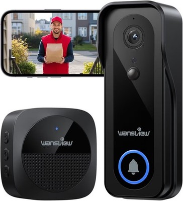 Video Türklingel mit Kamera- 2K Funkklingel Outdoor WLAN mit Chime Kabellos