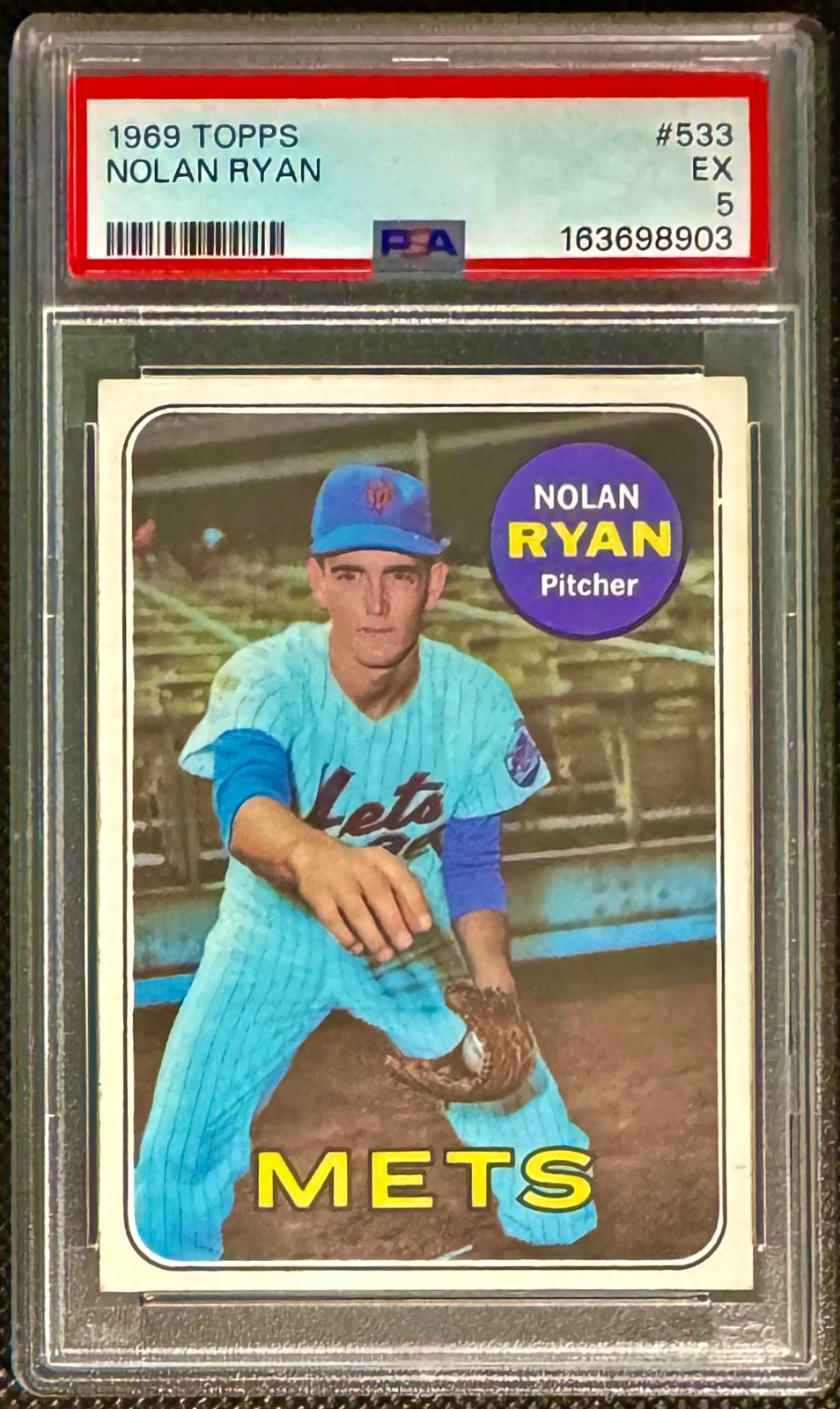 Nolan Ryan 1969 Topps #533 - 2nd Year Card, PSA 5, Excellent (looks undergraded)