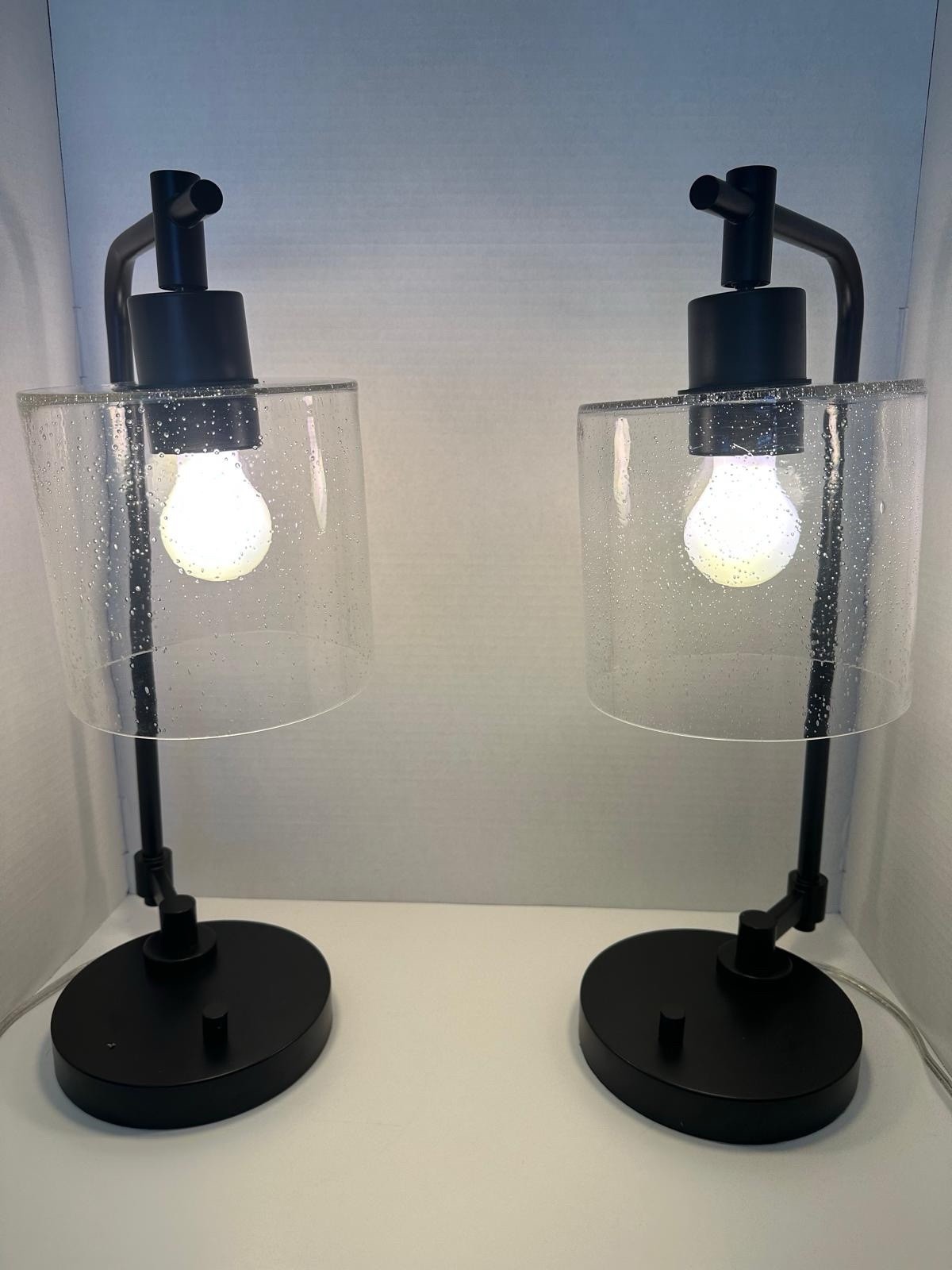 Threshold Hudson Retro Table Lamp Finish Antique Black Glass Shade