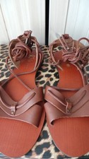 Next tan leather ankle tie flat sandals - size 3.5