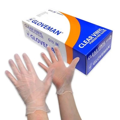 1 Box of 100 Disposable Clear Gloveman Powder Free Vinyl Gloves (G15) -Non Latex