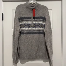Izod Men’s Quarter Zip Main Street Don Sweater NWT Gray Size XL 