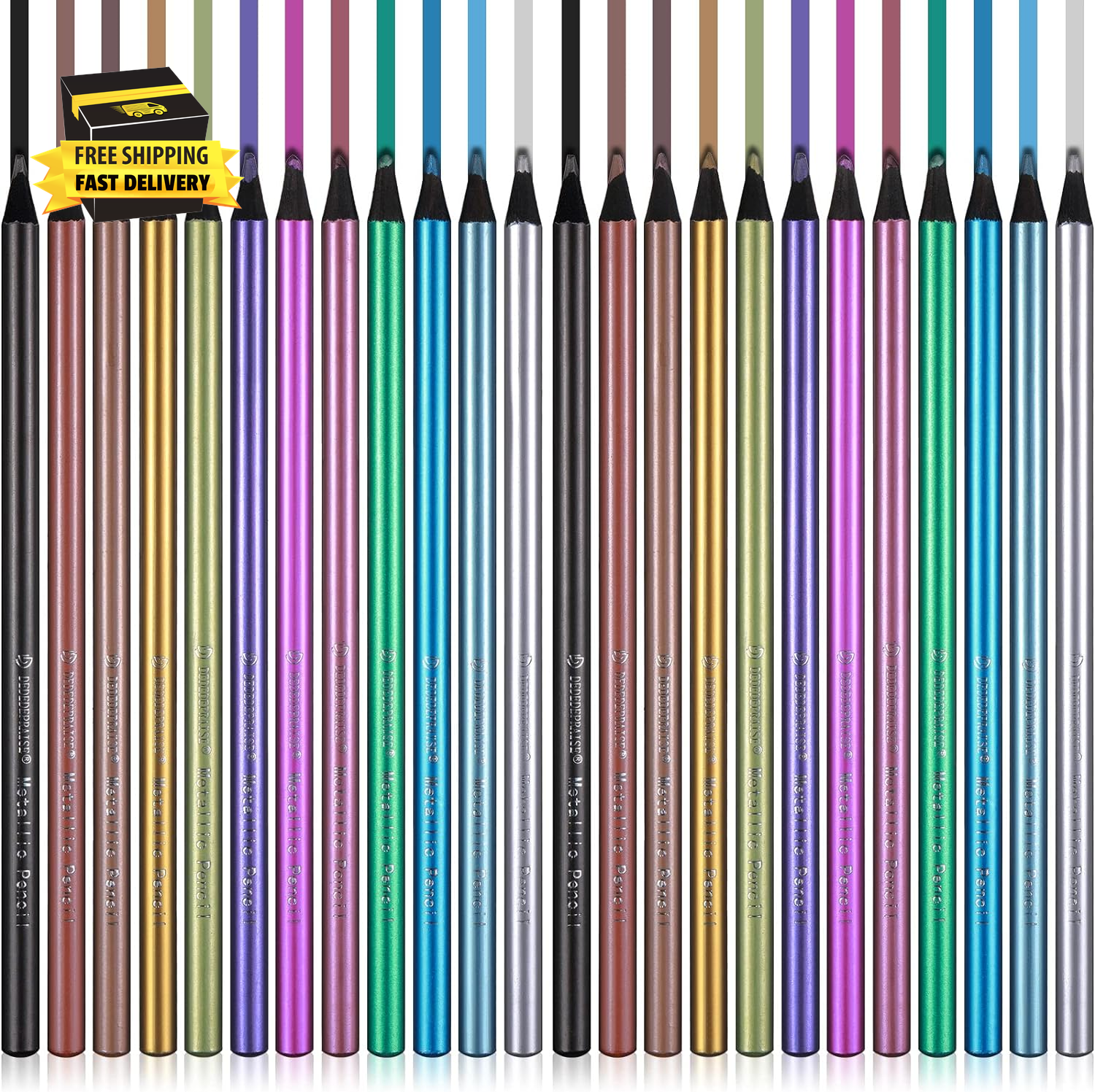 24 Pcs Metallic Colored Pencils - 12 Vibrant Colors for Wood & Sketching Art-image