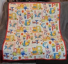 ABC Nursery Quilt Wall Hanging Handmade Baby Blanket 50" x 50" Red Trim