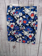 Talbots Skirt Women s 4P Blue Floral Print Cotton Pencil Lined Back Zip Kick