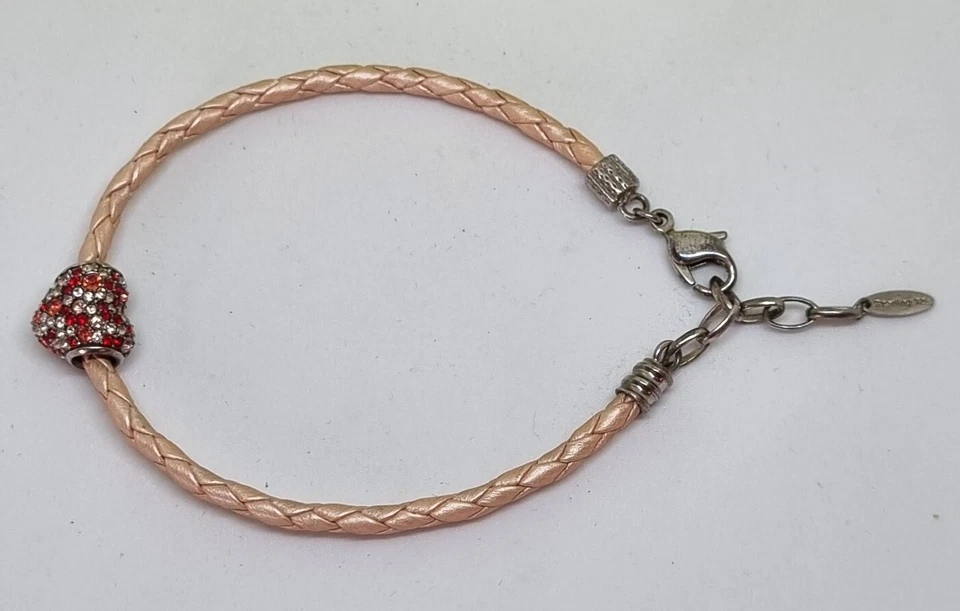 Brazalete de cuero trenzado Chamilia plata esterlina rubor con ❤️ dije corazón. Foto 4 de 4