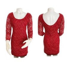 Women Dress Red Embroidery - Long sleeve - Side Zipper - Size M