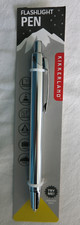 Flashlight Pen, Kikkerland, NEW. Refillable Ballpoint Pen, LED Light Tip, Silver