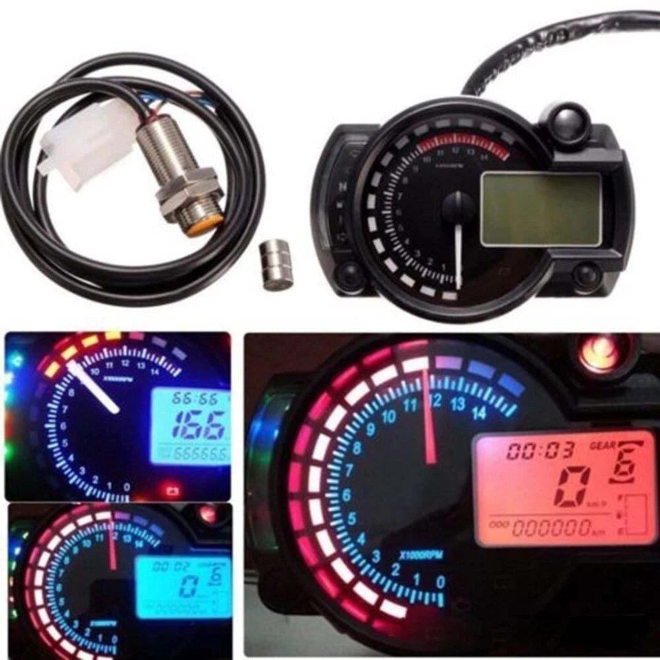 Odometer Gauge Motorcycle Speedometer Universal LCD Digital Tachometer - Image 4 of 4