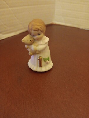  Enesco Growing Up Birthday Girl Brunette AGE 1  1982  Porcelain Figurines 