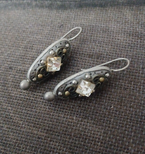 vtg Michal Golan Designer Signed Unique Glass Silver Plated Dangle Earring - Picture 4 of 6