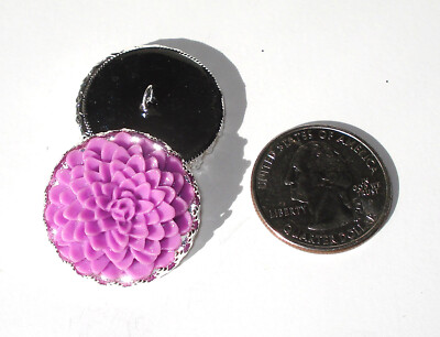 Lavender Dahlia Resin Button 1'' handcrafted shank silver plated crown edge tray