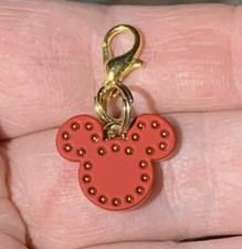 Gold Mickey Mouse Red Leather Front Charm Zipper Pull  Keychain Add On Clip 