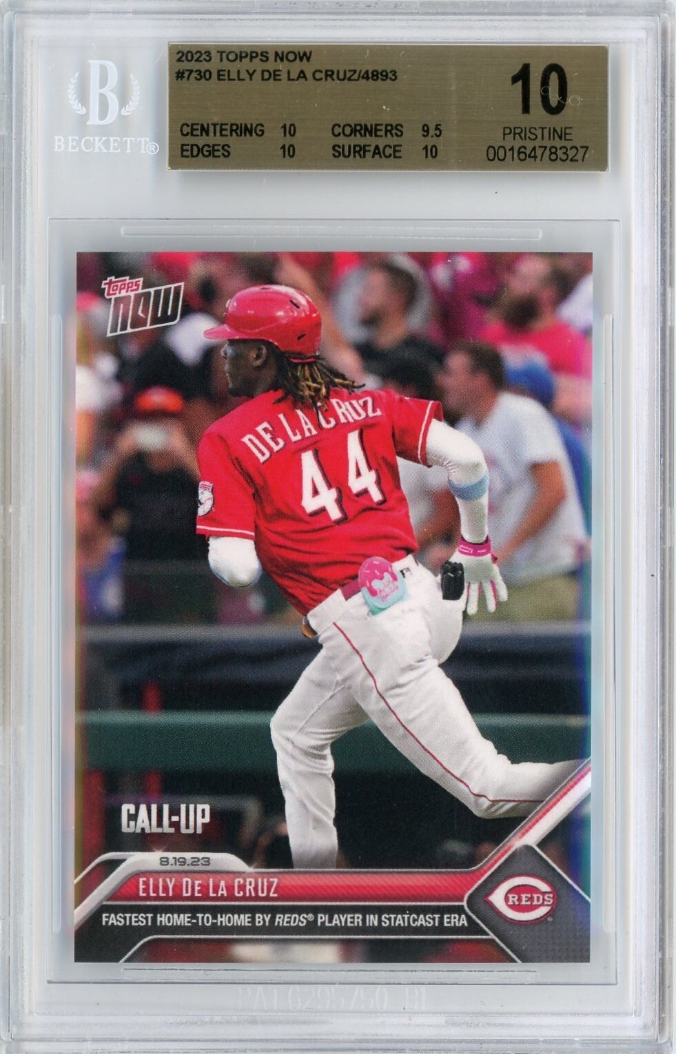 2023 TOPPS NOW MLB #730 ELLY DE LA CRUZ ROOKIE CALL-UP - BGS PRISTINE 10