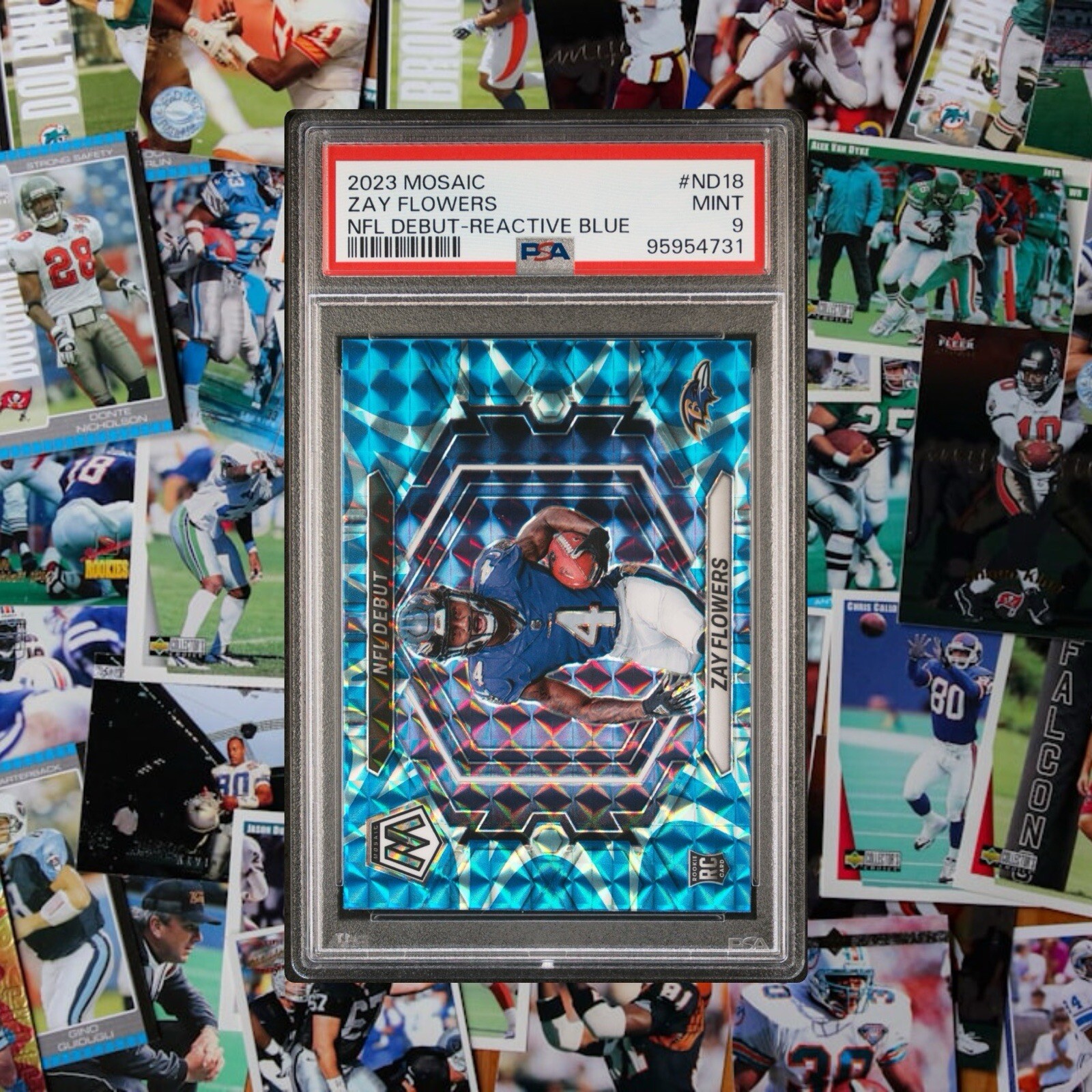 2023 Mosaic #ND18 - Zay Flowers RC Blue Reactive PSA 9