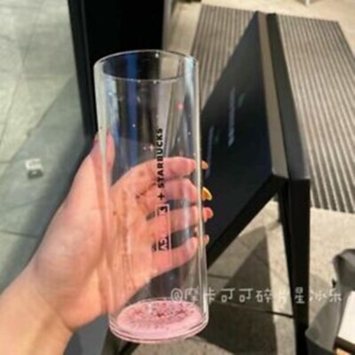 2021 Starbucks Blackpink co-branded pink glitter glass drinking cup 414ml mug
