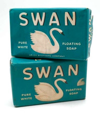 Two Swan Floating Bar Soaps Vintage 1930s Mid Century Pure White USA Made Sealed