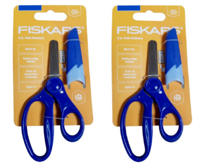 2 LOT Fiskars Blunt-tip Kids Scissors 5 in. Eraser Sheath Safety-Edge Ages 4+