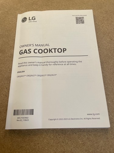 LG Gas Cooktop Owners Manual & Installation Manual for LG CBGJ3023 CBGS3028 more - Picture 2 of 4