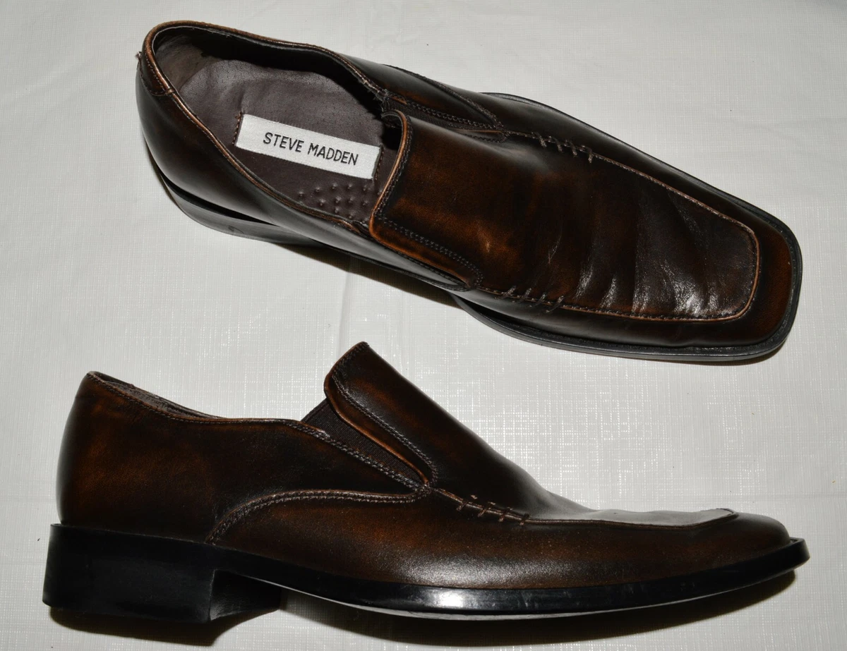 STEVE MADDEN P KLAK SZ 8 M BROWN LEATHER SQUARE TOE LOAFERS