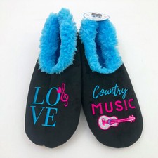 Snoozies Women's Love Country Music Black Non Skid Slippers Medium 7/8