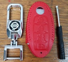Nissan Pathfinder Genuine Red Leather Car Key Fob Case Cover/Keychain Model A