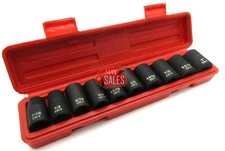 10pc 1/2" Drive Shallow Impact Socket Set SAE 6 Point Sockets w/ Case New 