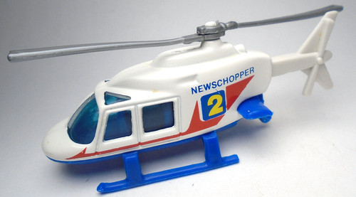 1989 HOT WHEELS NEWSCHOPPER 2 WHITE 3 1/8" DIECAST HELICOPTER W BLUE RED YELLOW