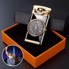 VINTAGE RETRO STYLE Luxury Golden Liquid Gas Lighter with Roman Numeral Clock