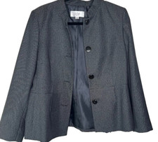 Le Suit Petite Grey Collarless 4-Button Blazer Jacket Size 10P NWT