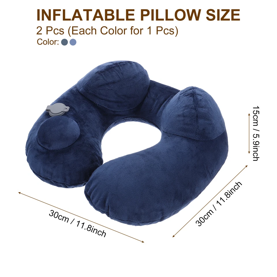 2Pcs Self-Inflatable Plush Pillow for Travel Airplane with Bag Green Navy Blue - image 2 of 4