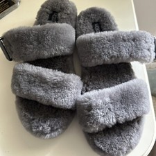 UGG Fuzzy Yeah Buckle Slipper Sandal Grey Size 9 NWOB