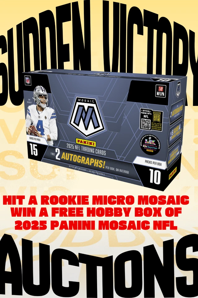 $1 Auctions! 2025 Panini Mosaic NFL Hobby Box break. Sudden Victory!