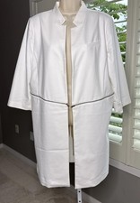 Chicos 2 White Ivory City Chic Topper Jacket Silver Zip Detail Long Blazer Sz Lg