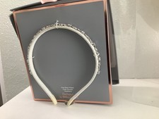 Jeweled White Headband for Formal Wear with Silver Plated Cubic Zirconias