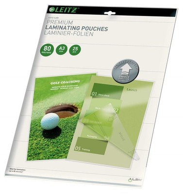 Leitz 748600000 Laminating Pouches Made of 80 Micron Thick Material (Transparent