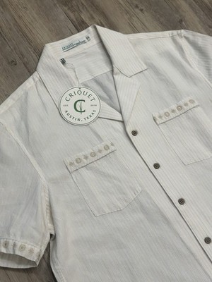 Criquet Men s The Desi Shirt Natural Linen Blend Embroidered Summer Size L NEW!