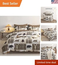 Rustic Lodge Queen Comforter Set - Woodland Animals Patchwork Design