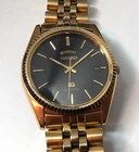 VTG JAPAN QUARZ MENS SEIKO 5Y23-8A69 CALENDAR SS BLACK DIAL GOLD TONE WRISTWATCH