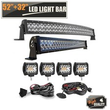 5D LED Light Bar Curved 52" 300W Straight 32" 180W Flood Spot 4" Pods Kit
